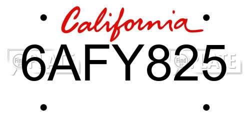 6AFY825 California License Plate