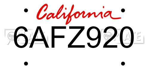6AFZ920 California License Plate