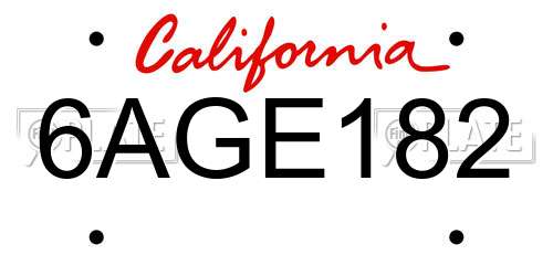6AGE182 California License Plate
