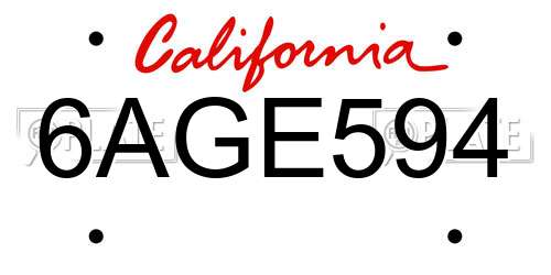 6AGE594 California License Plate