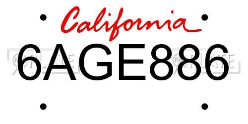 6AGE886 California License Plate