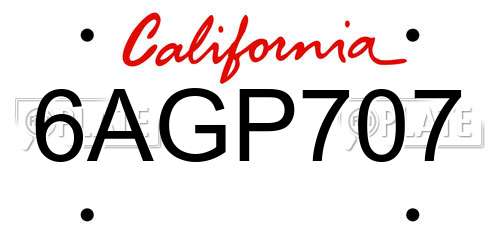 6AGP707 California License Plate