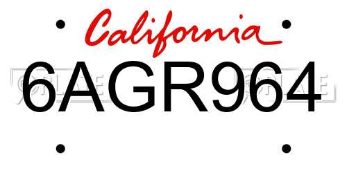 6AGR964 California License Plate