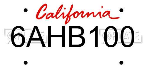 6AHB100 California License Plate