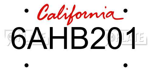 6AHB201 California License Plate