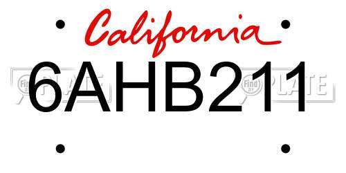 6AHB211 California License Plate
