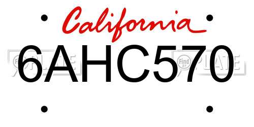 6AHC570 California License Plate