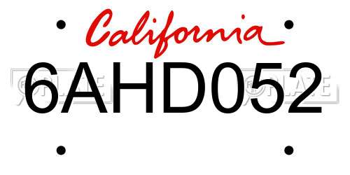 6AHD052 California License Plate