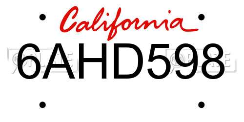 6AHD598 California License Plate