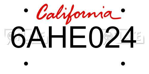 6AHE024 California License Plate