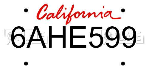 6AHE599 California License Plate