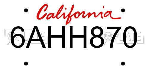 6AHH870 California License Plate