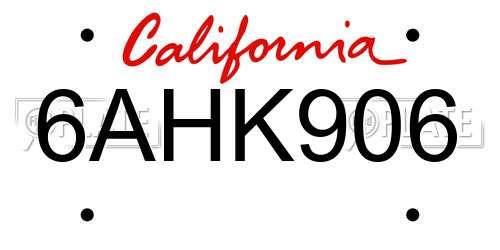 6AHK906 California License Plate
