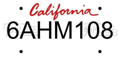 6AHM108 California License Plate