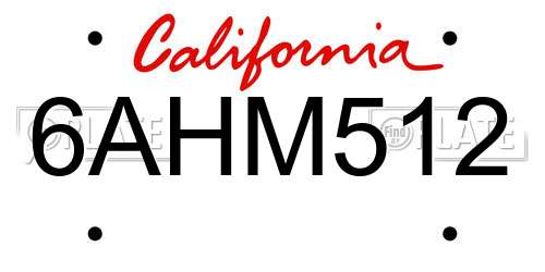 6AHM512 California License Plate