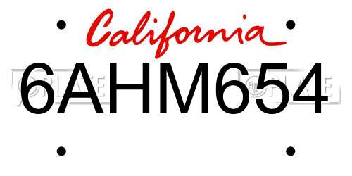 6AHM654 California License Plate