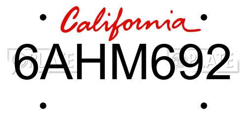 6AHM692 California License Plate