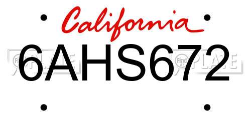6AHS672 California License Plate