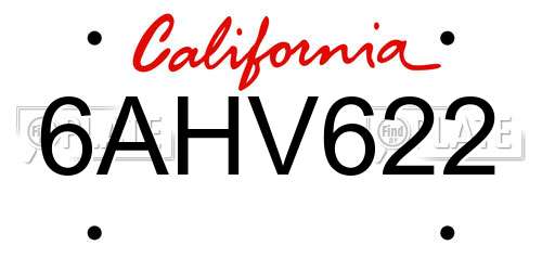 6AHV622 California License Plate