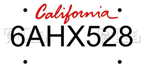 6AHX528 California License Plate