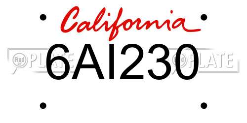 6AI230 California License Plate