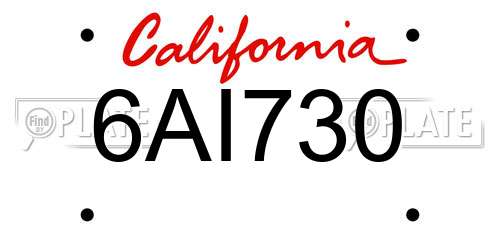 6AI730 California License Plate