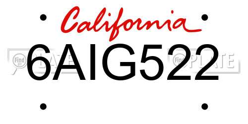 6AIG522 California License Plate
