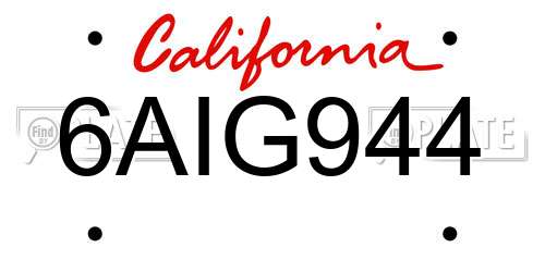 6AIG944 California License Plate