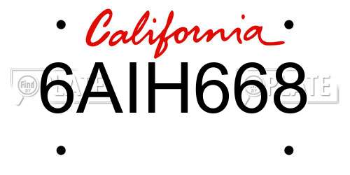 6AIH668 California License Plate