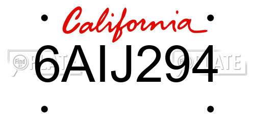 6AIJ294 California License Plate