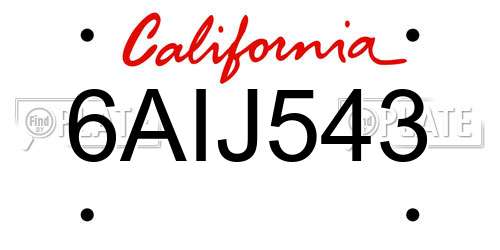 6AIJ543 California License Plate