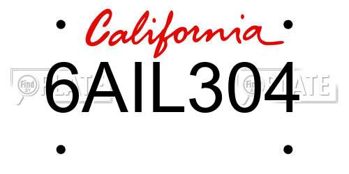 6AIL304 California License Plate