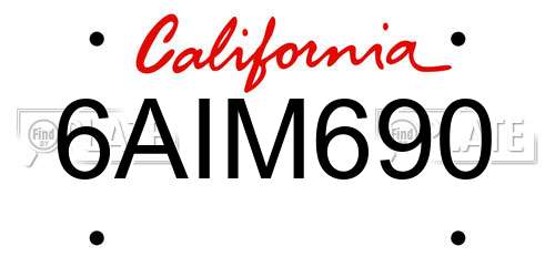 6AIM690 California License Plate