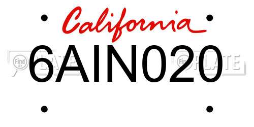 6AIN020 California License Plate
