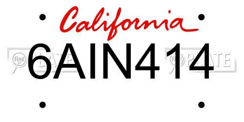 6AIN414 California License Plate