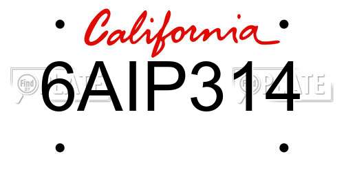 6AIP314 California License Plate
