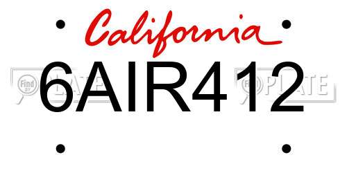 6AIR412 California License Plate