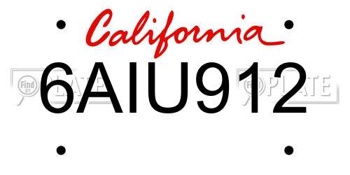 6AIU912 California License Plate