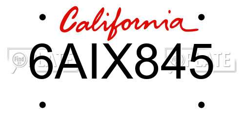 6AIX845 California License Plate