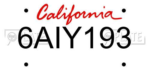6AIY193 California License Plate
