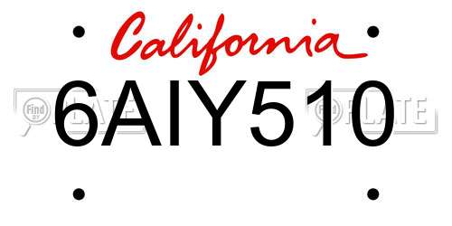 6AIY510 California License Plate