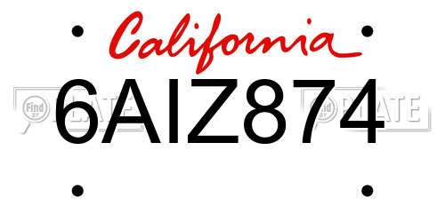 6AIZ874 California License Plate