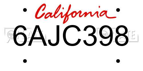 6AJC398 California License Plate