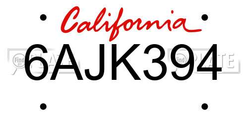 6AJK394 California License Plate