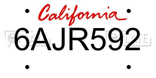 6AJR592 California License Plate