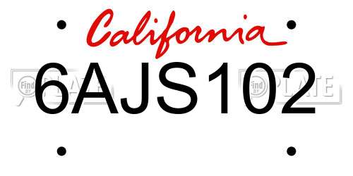 6AJS102 California License Plate
