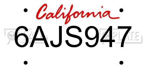 6AJS947 California License Plate