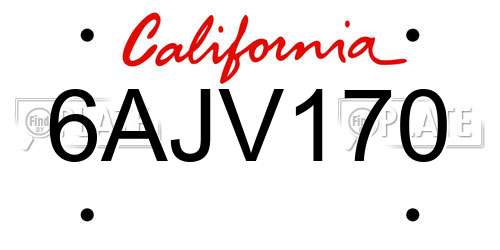 6AJV170 California License Plate