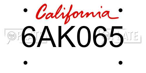 6AK065 California License Plate
