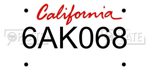 6AK068 California License Plate